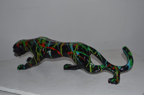 Modern Art Black Jaguar mixed colors Resin Statue - Size: 27"L x 7"W x 7"H. - Image 12