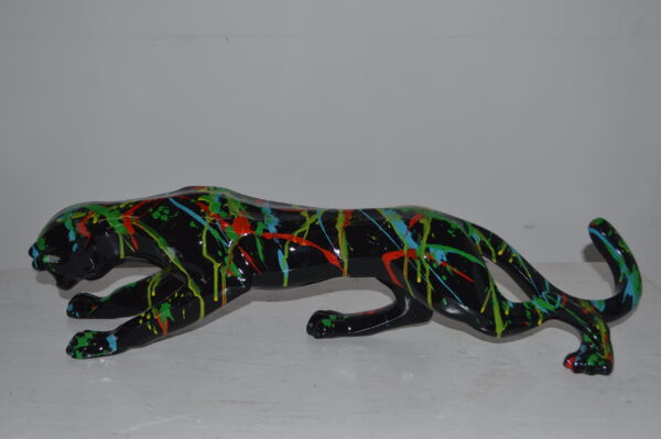 Modern Art Black Jaguar mixed colors Resin Statue - Size: 27"L x 7"W x 7"H. - Image 13