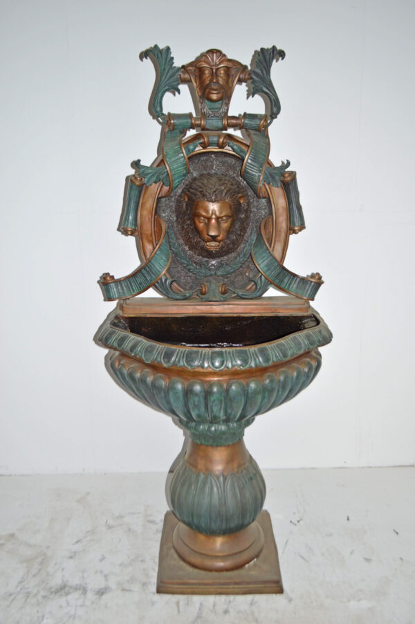 Lion Head Wall Fountain made of Bronze Statue - Size: 32"L x 22"W x 70"H. - Image 3