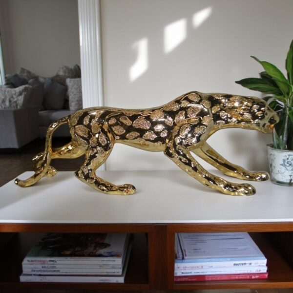 Modern Art Large Gold Jaguar Statue Made of Resin - Size: 42"L x 8"W x 14"H. - Image 3
