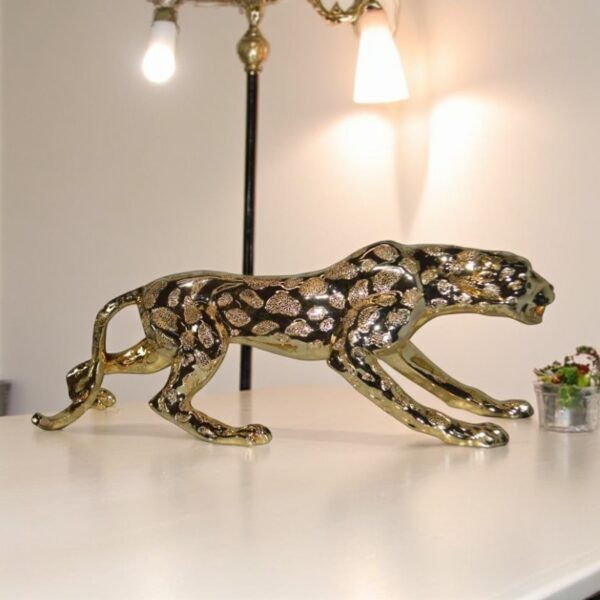 Modern Art Large Gold Jaguar Statue Made of Resin - Size: 42"L x 8"W x 14"H. - Image 3