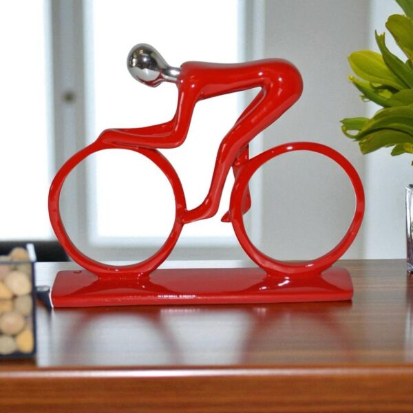 Modern Art Red Chrome Rider on His Bicycle Resin Statue - Size: 8"x2"x6"H - Image 3