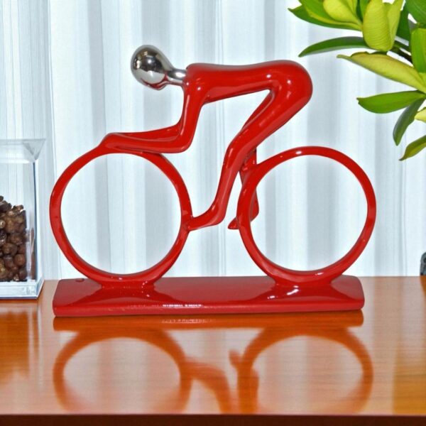 Modern Art Red Chrome Rider on His Bicycle Resin Statue - Size: 8"x2"x6"H - Image 2