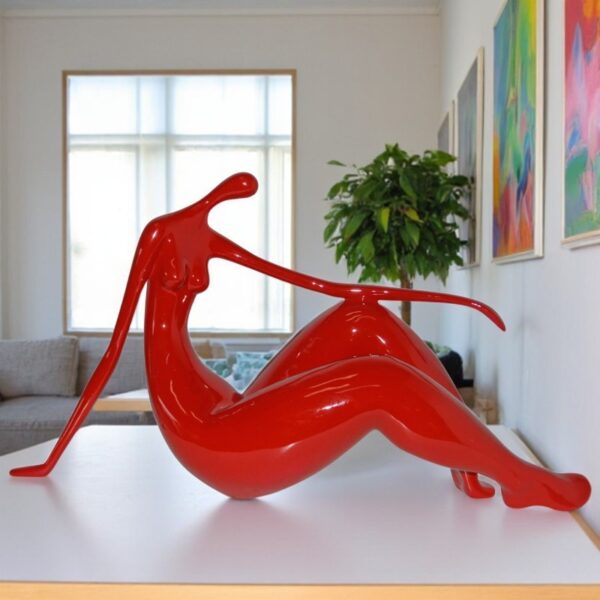 Modern Art Red Women on the Beach Resin Statue - Size: 28"L x 8"W x 16"H. - Image 2