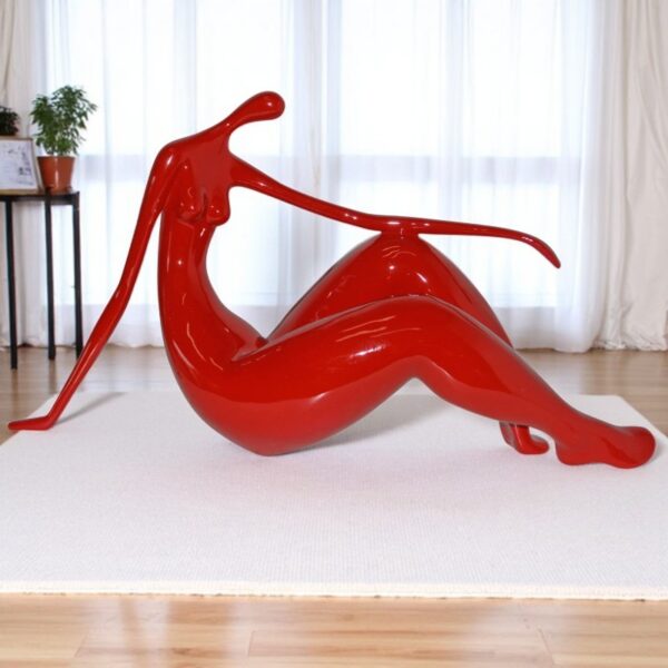 Modern Art Red Women on the Beach Resin Statue - Size: 28"L x 8"W x 16"H. - Image 3