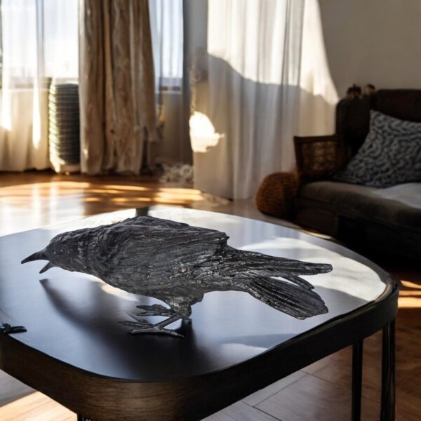 Raven Looking for Food Bronze State - Size: 24"L x 6"W x 12"H. - Image 2