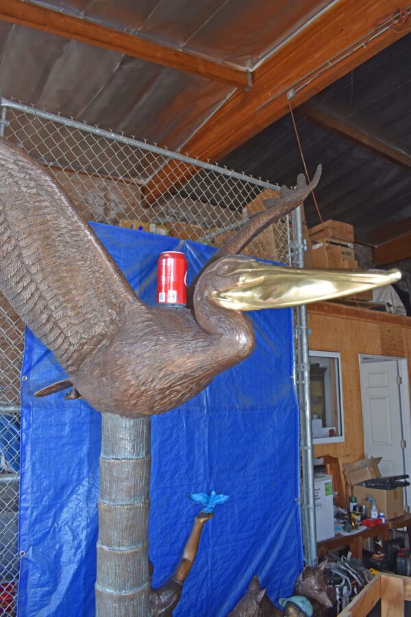 Life Size Pelican on a Three Bronze Statue - Size: 55"L x 46"W x 60"H. - Image 10