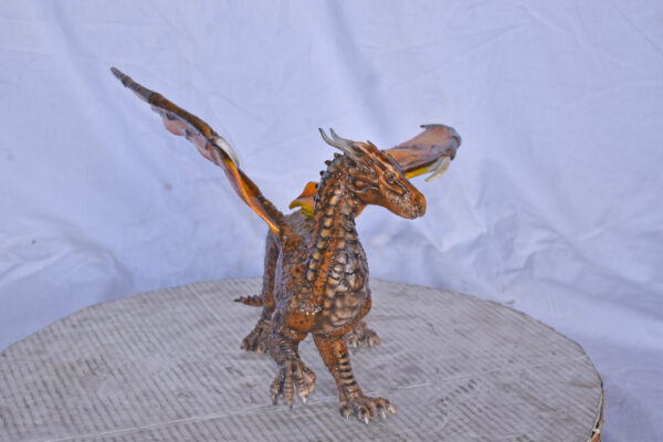 Painted Dragon Made of Bronze, Statue - Size: 15"L x 14"W x 12"H. - Image 3
