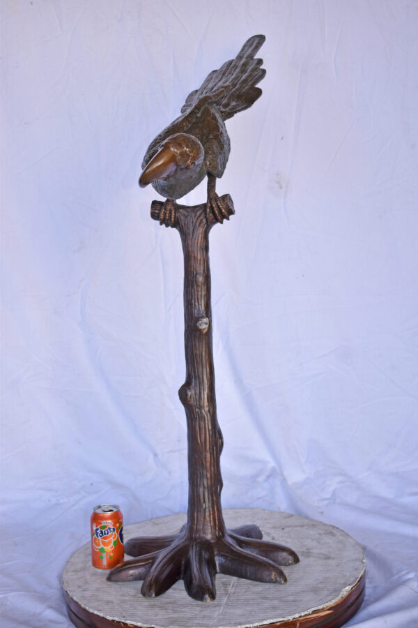Parrot on a Tree looking Down Bronze Statue - Size: 37"L x 15"W x 47"H. - Image 4