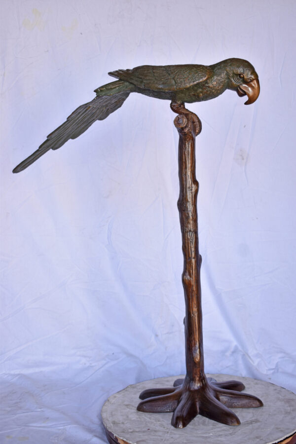 Parrot on a Tree Watching Forward Bronze Statue - Size: 36"L x 15"W x 41"H. - Image 3