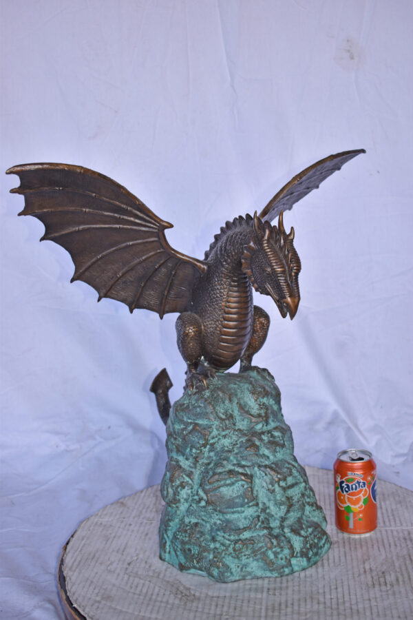 Dragon Standing on a Rock Bronze Statue Fountain - Size: 23"L x 18"W x 23"H. - Image 5