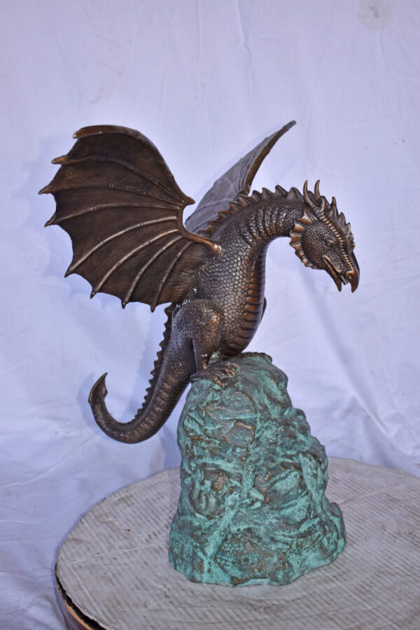 Dragon Standing on a Rock Bronze Statue Fountain - Size: 23"L x 18"W x 23"H. - Image 6