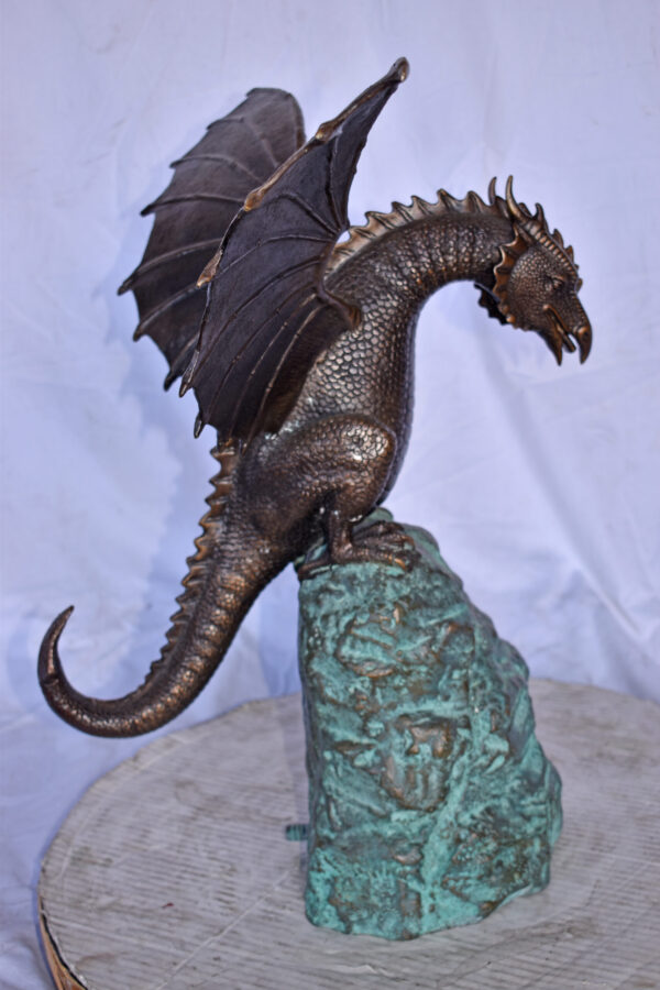 Dragon Standing on a Rock Bronze Statue Fountain - Size: 23"L x 18"W x 23"H. - Image 7