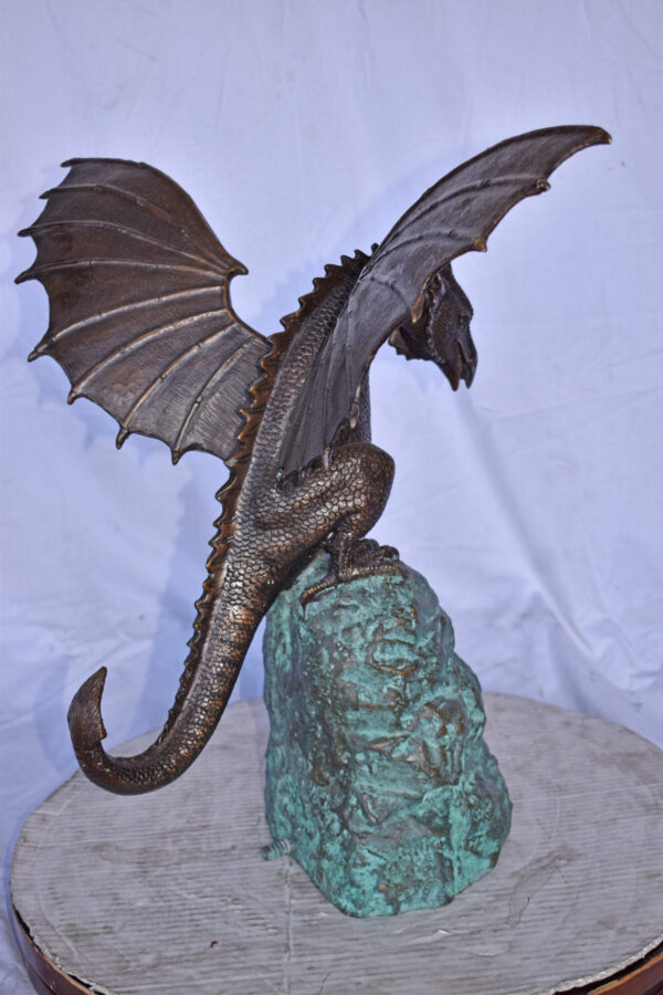 Dragon Standing on a Rock Bronze Statue Fountain - Size: 23"L x 18"W x 23"H. - Image 8