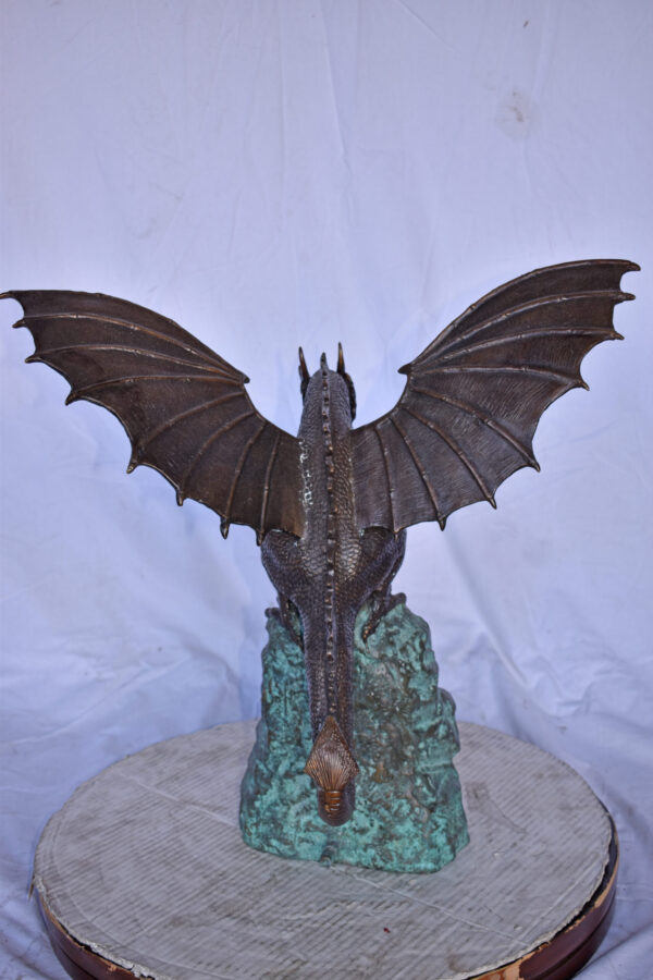 Dragon Standing on a Rock Bronze Statue Fountain - Size: 23"L x 18"W x 23"H. - Image 9