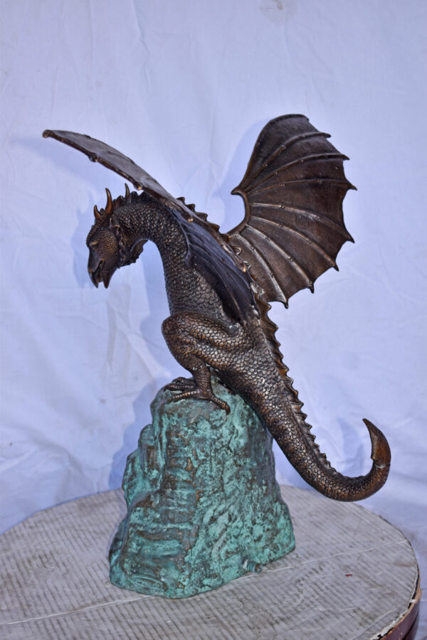 Dragon Standing on a Rock Bronze Statue Fountain - Size: 23"L x 18"W x 23"H. - Image 10