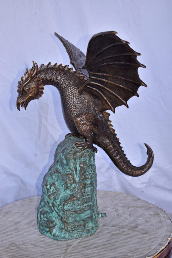 Dragon Standing on a Rock Bronze Statue Fountain - Size: 23"L x 18"W x 23"H. - Image 12