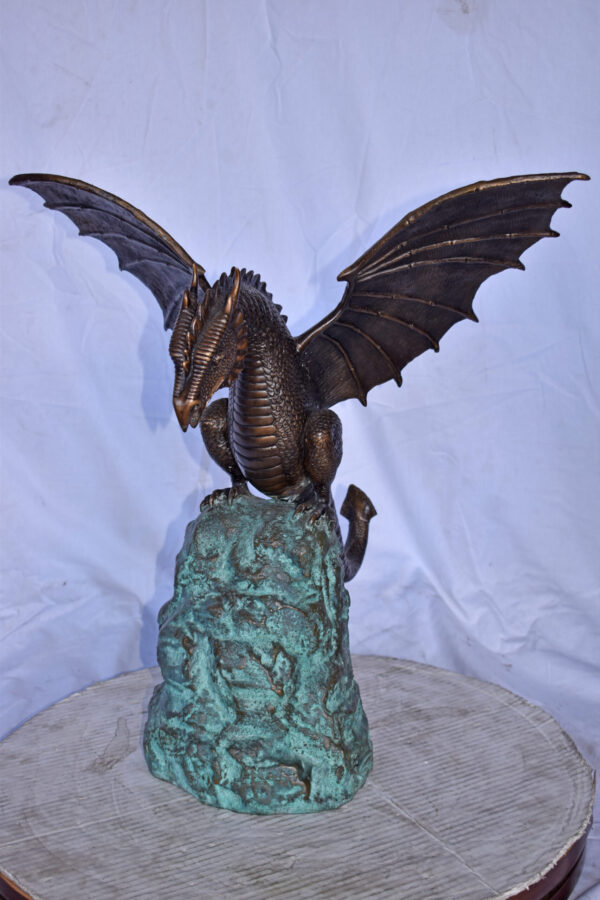 Dragon Standing on a Rock Bronze Statue Fountain - Size: 23"L x 18"W x 23"H. - Image 13