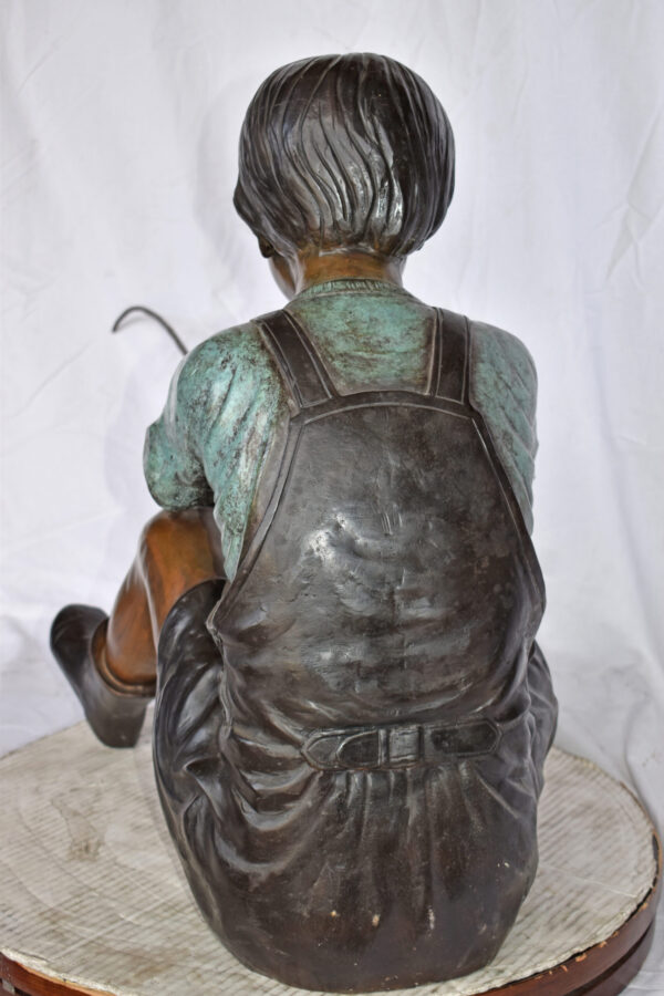 Boy Sitting on the Ground, Fishing Bronze Statue - Size: 26"L x 15"W x 25"H. - Image 12