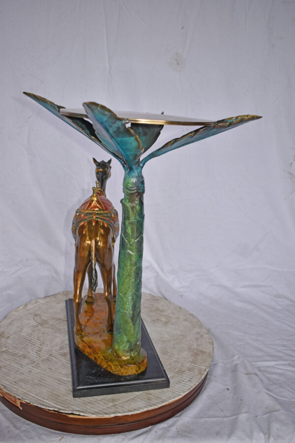 Camel Standing Under A Palm Tree Bronze Statue - Size: 20"L x 29"W x 25"H. - Image 5