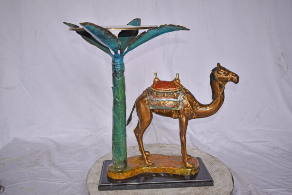Camel Standing Under A Palm Tree Bronze Statue - Size: 20"L x 29"W x 25"H. - Image 8