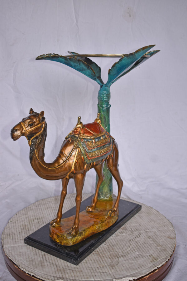 Camel Standing Under A Palm Tree Bronze Statue - Size: 20"L x 29"W x 25"H. - Image 11