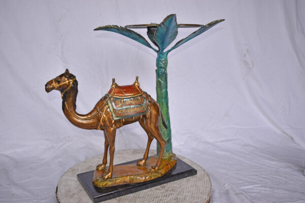 Camel Standing Under A Palm Tree Bronze Statue - Size: 20"L x 29"W x 25"H. - Image 12