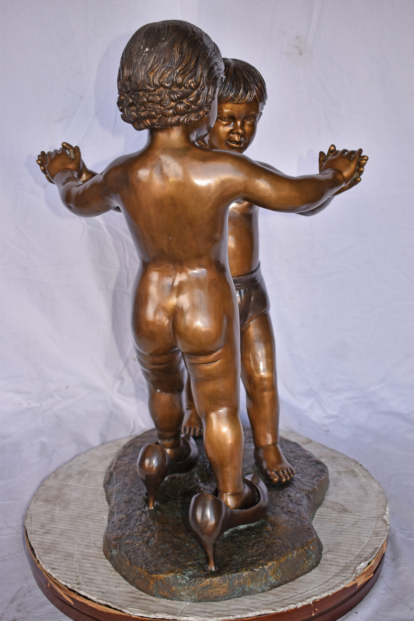 Girl with Big Shoes Dancing with A Boy Bronze Art Nude 21L x 15W x 30H.  - NiFAO