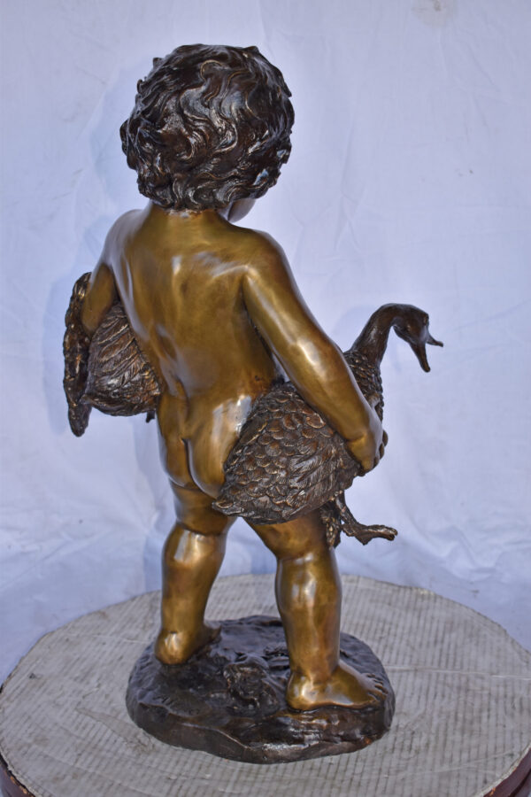 Naked Boy holding Two Ducks Bronze Statue Fountain Art Nude - Size: 17"L x 14"W x 27"H. - Image 7