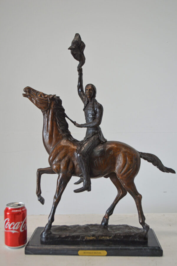 Buffalo Signal, a Frederic Remington Replica Bronze Statue - 19" x 6" x 25"H - Image 2