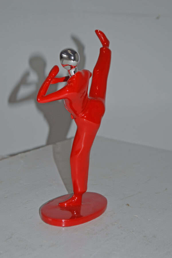 Karate, Krav Maga Front Kick, Red Chrome, Resin Statue - Size: 3" x 7" x 11"H - Image 5
