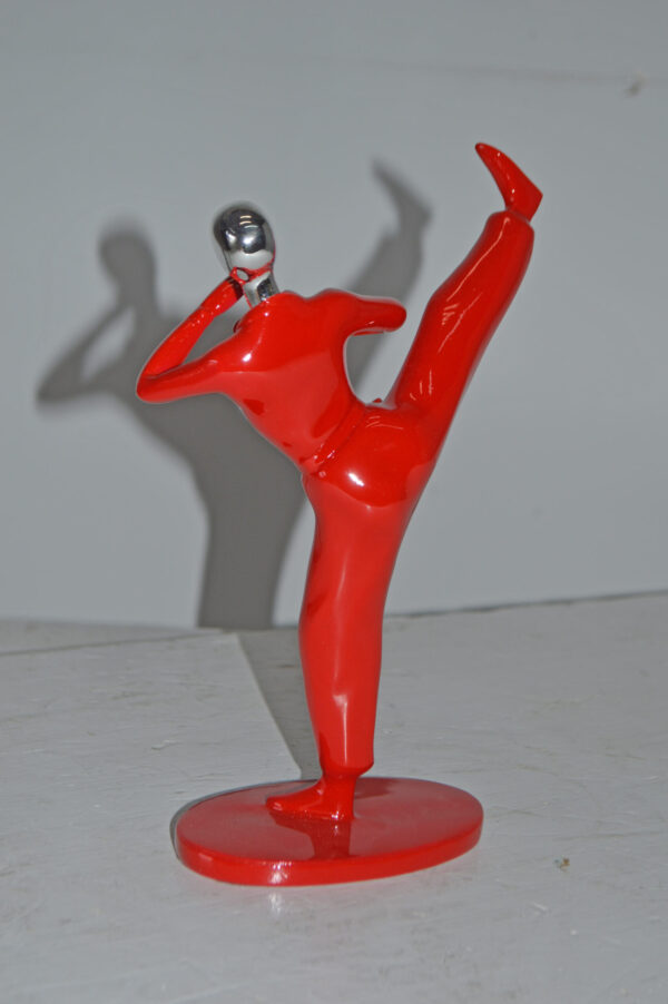 Karate, Krav Maga Front Kick, Red Chrome, Resin Statue - Size: 3" x 7" x 11"H - Image 6