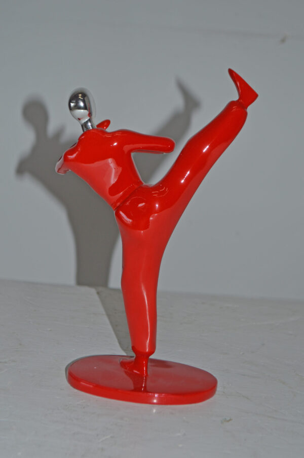 Karate, Krav Maga Front Kick, Red Chrome, Resin Statue - Size: 3" x 7" x 11"H - Image 7