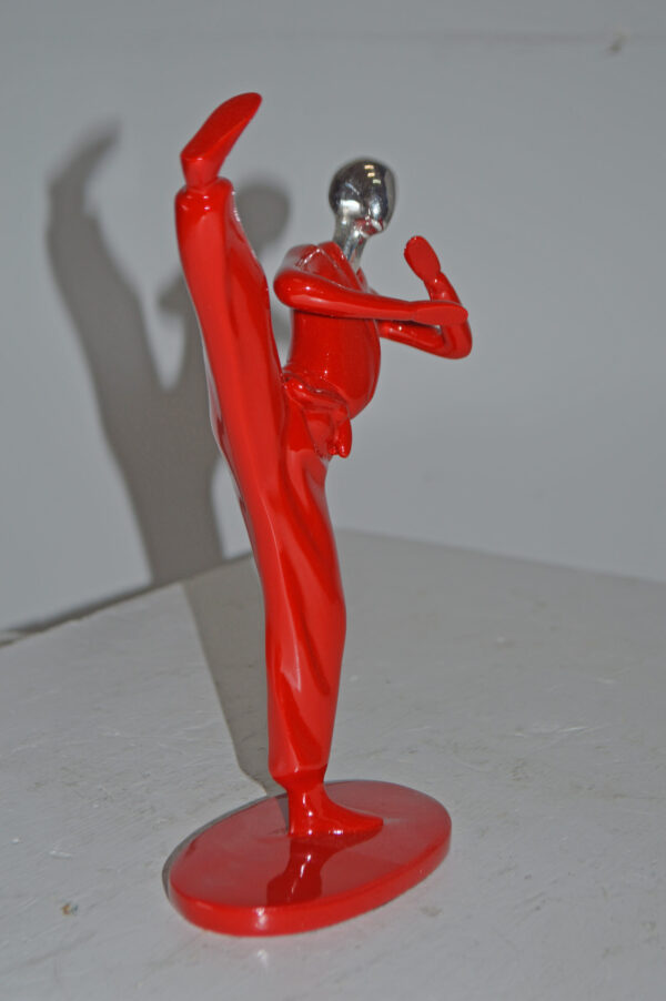 Karate, Krav Maga Front Kick, Red Chrome, Resin Statue - Size: 3" x 7" x 11"H - Image 9