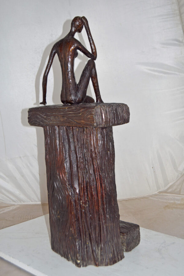 Modern Art Abstract of a Girl Sitting on A Giant Bench - Size: 11" x 12" x 31"H - Image 7