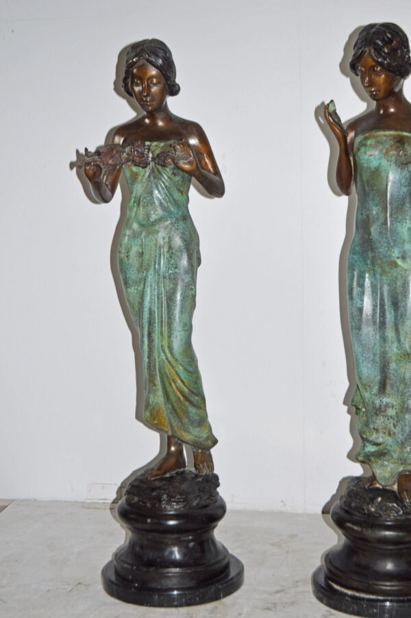 A Set of The Four-Season Goddess bronze statues - Size: 12"L x 12"W x 43"H Each - Image 10