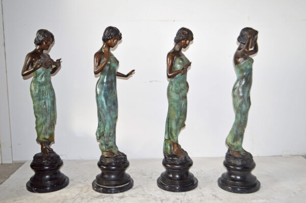 A Set of The Four-Season Goddess bronze statues - Size: 12"L x 12"W x 43"H Each - Image 5