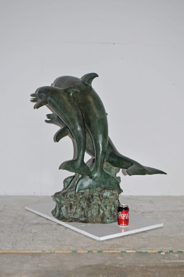 Three Dolphins Bronze Statue Fountain Green Patina Finish, Size 40" x 24" x 36"H - Image 5