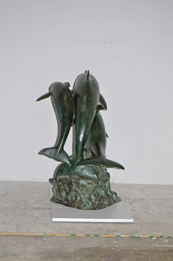 Three Dolphins Bronze Statue Fountain Green Patina Finish, Size 40" x 24" x 36"H - Image 6