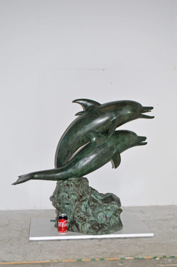 Three Dolphins Bronze Statue Fountain Green Patina Finish, Size 40" x 24" x 36"H - Image 8