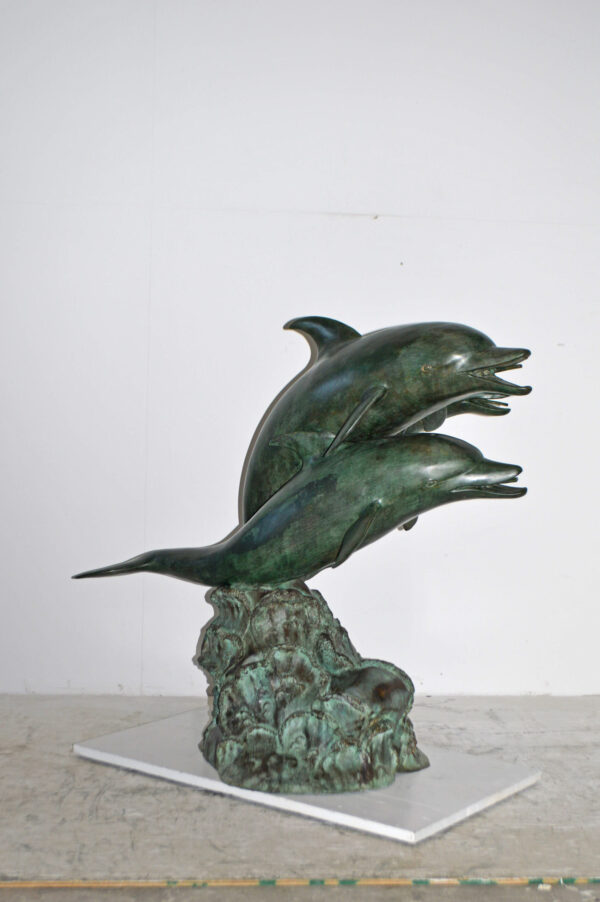 Three Dolphins Bronze Statue Fountain Green Patina Finish, Size 40" x 24" x 36"H - Image 9