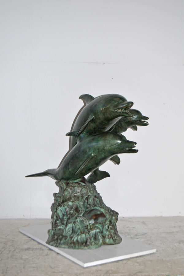 Three Dolphins Bronze Statue Fountain Green Patina Finish, Size 40" x 24" x 36"H - Image 12