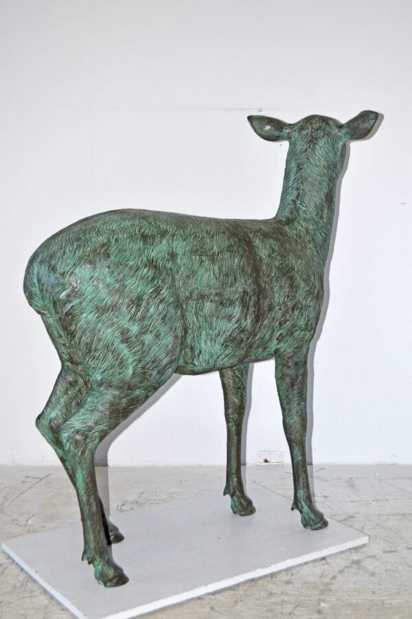 Pair of life size deer bronze statue with Green Patina - Size: 17" x 44" x 52"H. - Image 3