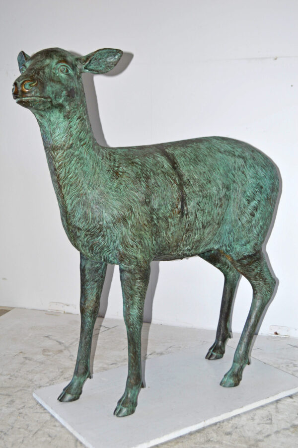 Pair of life size deer bronze statue with Green Patina - Size: 17" x 44" x 52"H. - Image 4