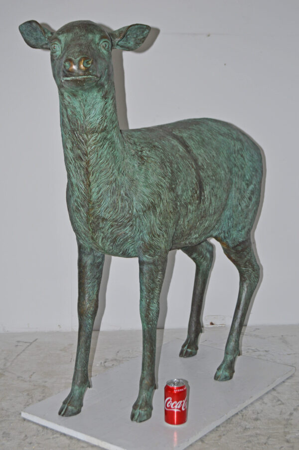 Pair of life size deer bronze statue with Green Patina - Size: 17" x 44" x 52"H. - Image 5