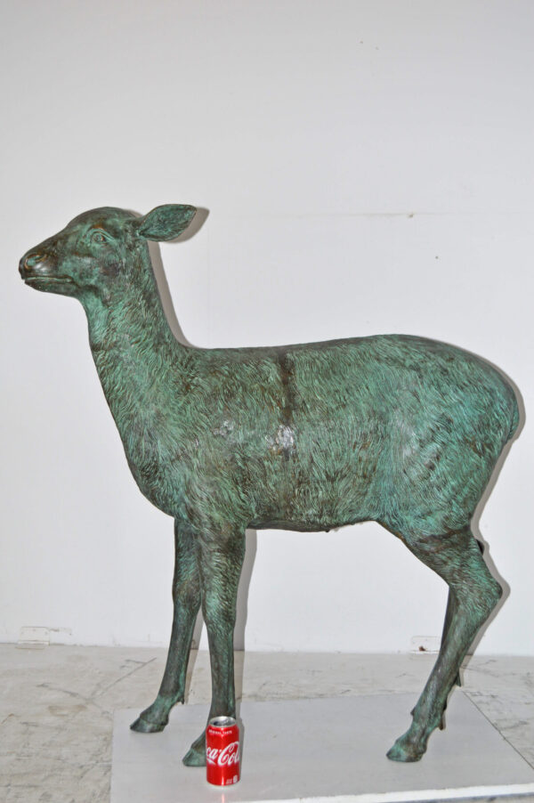 Pair of life size deer bronze statue with Green Patina - Size: 17" x 44" x 52"H. - Image 6