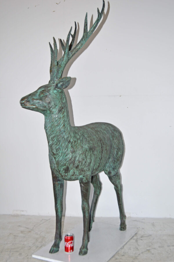 Pair of life size deer bronze statue with Green Patina - Size: 17" x 44" x 52"H. - Image 7