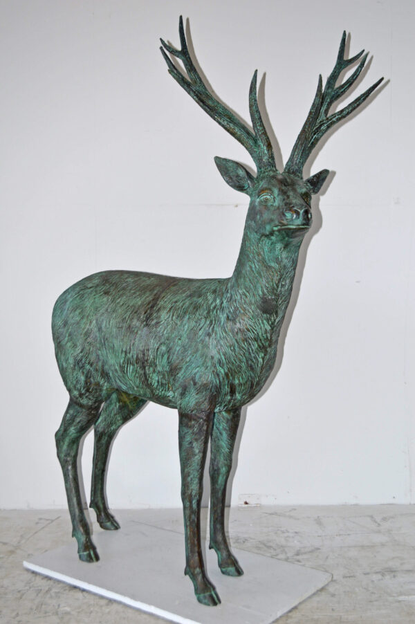 Pair of life size deer bronze statue with Green Patina - Size: 17" x 44" x 52"H. - Image 8
