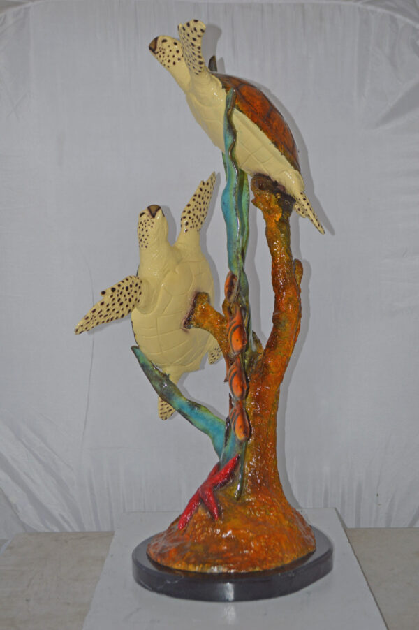 Two Turtles Swimming with Clown Fish Bronze Statue - Size: 18"L x 31"W x 42"H. - Image 5