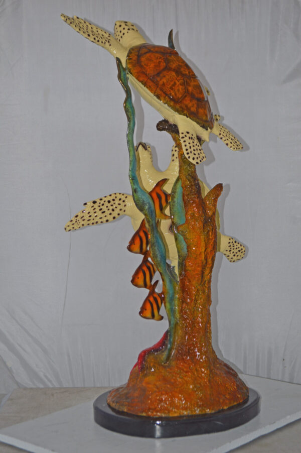 Two Turtles Swimming with Clown Fish Bronze Statue - Size: 18"L x 31"W x 42"H. - Image 6